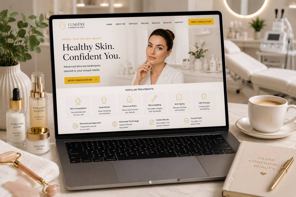 Modern cosmetologist website with online booking